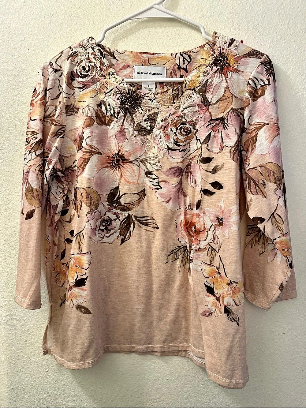 Alfred Dunner Floral Embellished Tunic Pink & Brown S